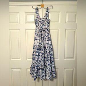 Abercrombie & Fitch White Maxi Dress with Blue Palm Print